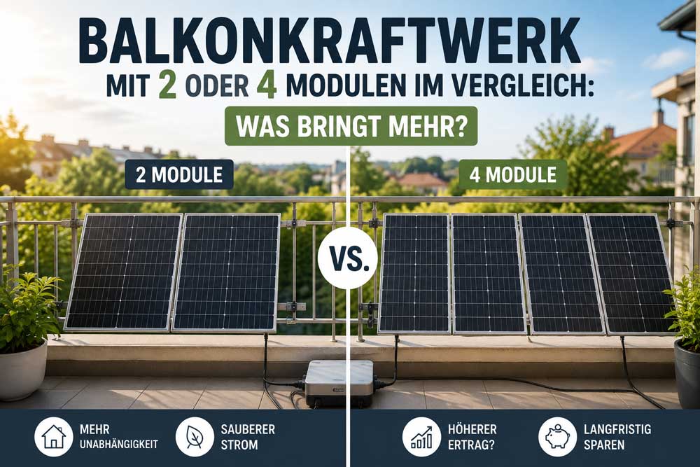 Balkonkraftwerk mit 2 oder 4 Modulen im Vergleich: Was bringt mehr?